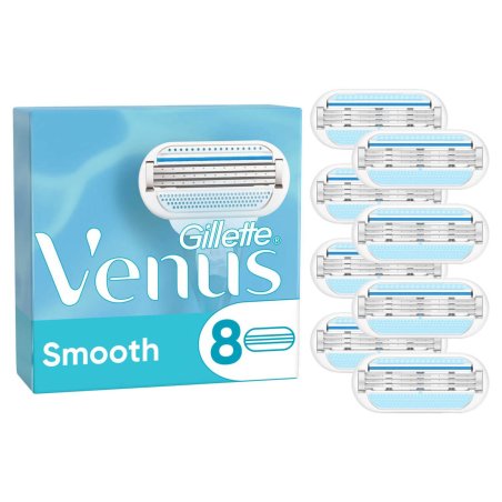 Gillette Venus Smooth Razor Blades for Women Lubrastrip with Botanical Oils - Pack of 8