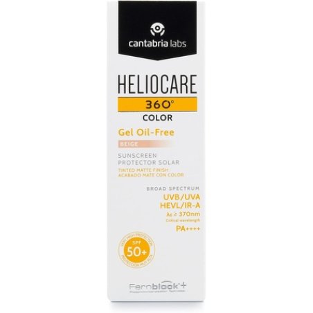 Heliocare 360 Color Gel Oil-Free Beige SPF 50 50ml Sunscreen for Face with UVA UVB Visible Light Infrared-A Protection