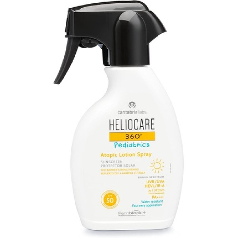 Heliocare 360° Pediatrics Atopic Lotion Body Spray 250ml Kids Sun Spray for Body UVA UVB Visible Light Infrared-A Sun