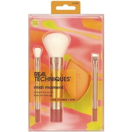 Real Techniques Midi Moment Brush and Sponge Kit Makeup Sponge and Makeup Brushes For Full Face Liquid and Powder