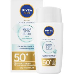 NIVEA SUN Derma Skin Clear SPF50 Face Sunscreen 40ml with Anti-Blemish Complex and Niacinamide Protects Against