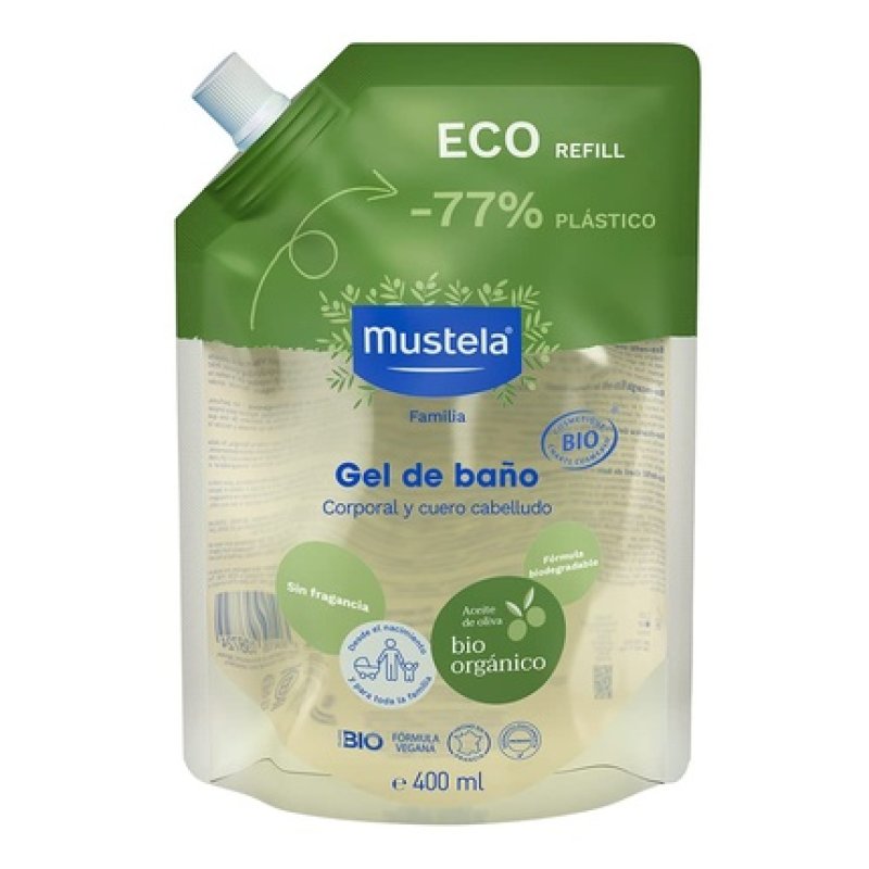 Eco Refill Pack Bio Body and Hair Wash Gel 400ml for Newborns and Up Mustela