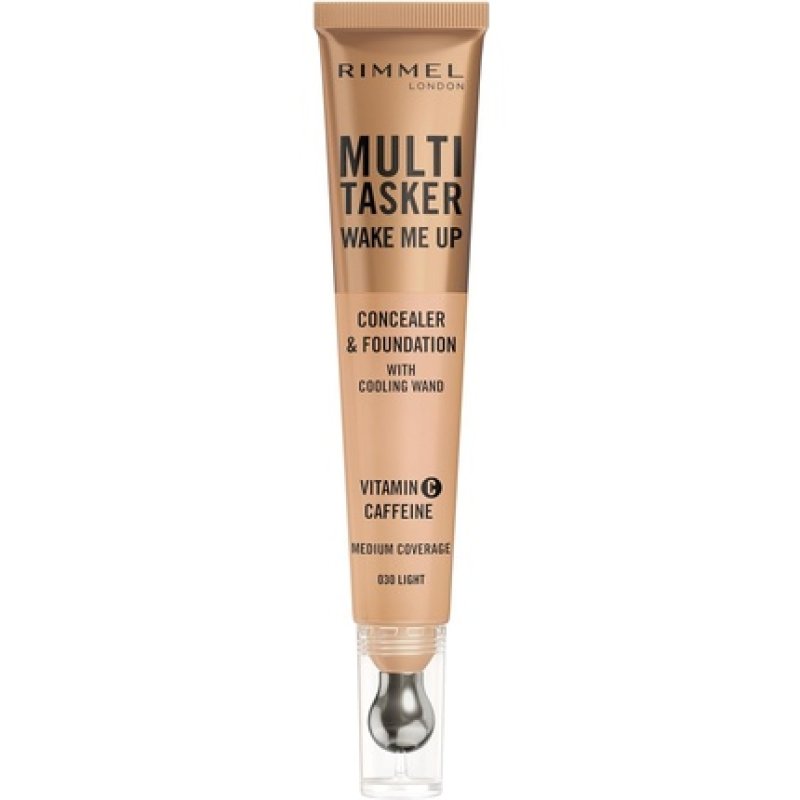 Multi-Tasker Wake Me Up Foundation & Concealer 030 Light Depuffs Brightens Dark Circles Metallic Cooling Applicator