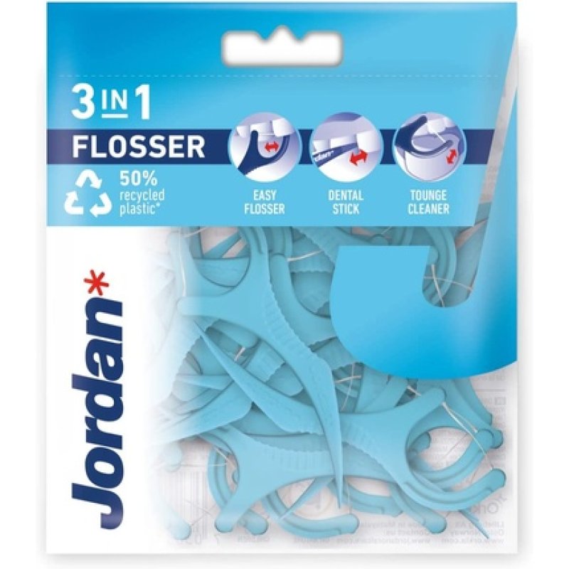 Jordan Dental Floss with Holder and Tongue Cleaner Blue/White 36 Pieces