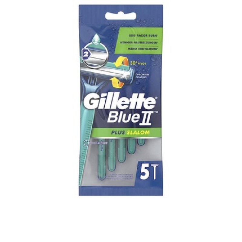 Gillette BlueII Plus Slalom Disposable Razor for Men with Two Razor Blades 30° Swivel Head Lubricating Strip - Pack of