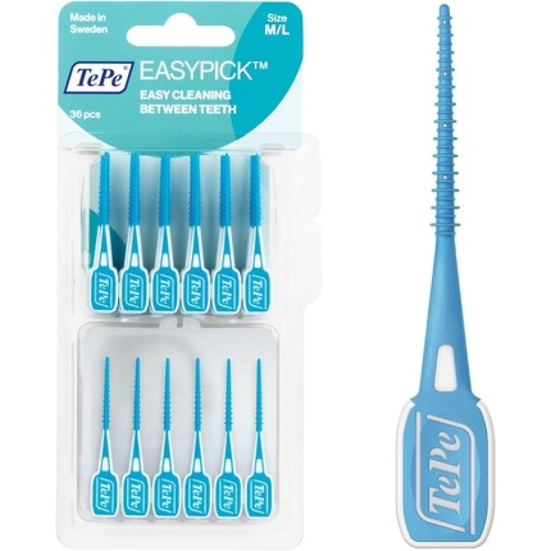 TEPE EasyPick Dental Picks for Daily Oral Hygiene and Healthy Teeth and Gums Size M/L 36 Picks Blue