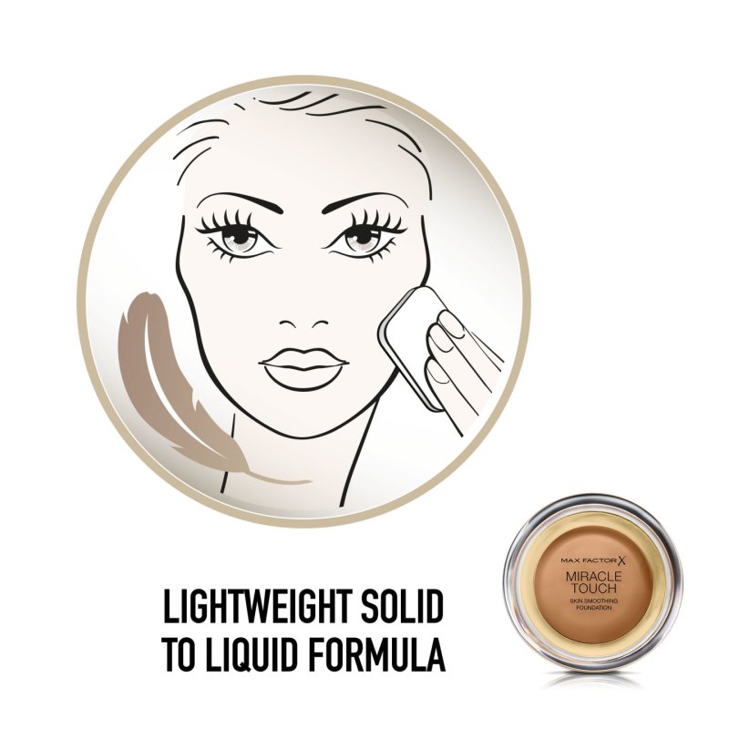 Max Factor Miracle Touch Foundation New and Improved Formula SPF 30 Hyaluronic Acid 11.5g 85 Caramel