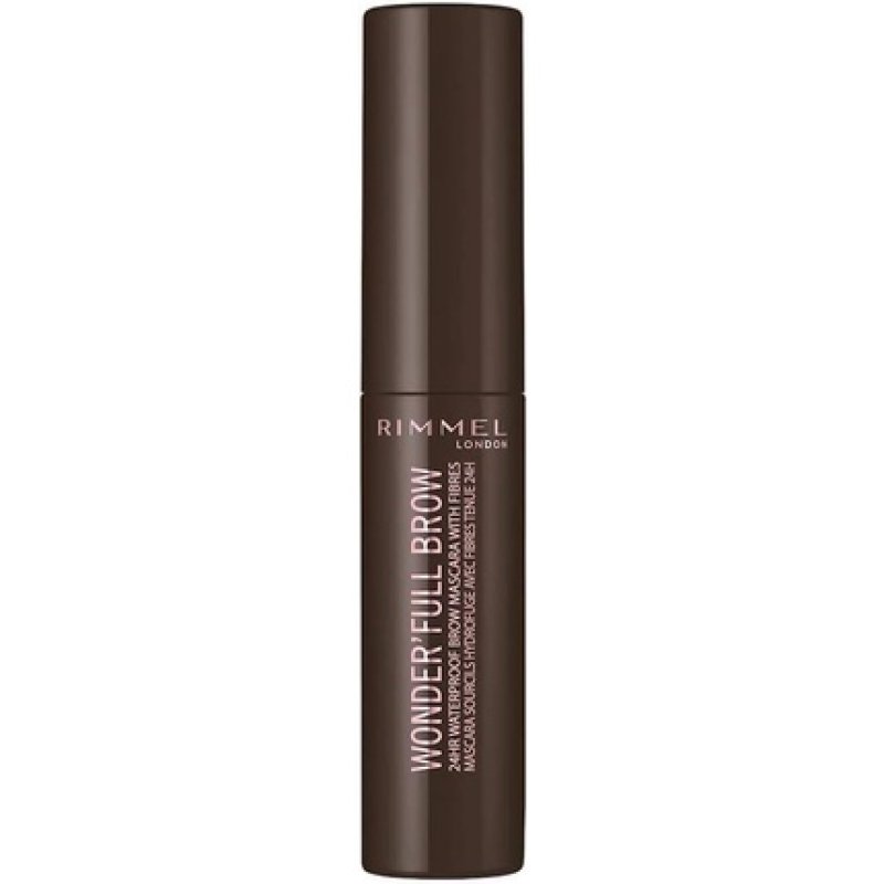 Rimmel London WonderFull Brow 24HR Waterproof Brow Gel with Fibers for Plump Thick Brows Dark 4.5ml