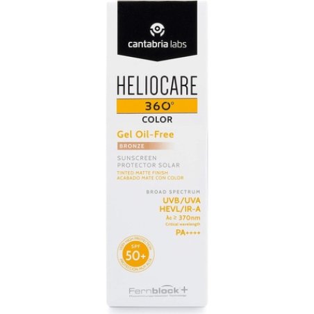 Heliocare 360 Colour Gel Oil-Free Bronze SPF50 50ml Sunscreen for Face Daily UVA UVB Visible Light Infrared-A