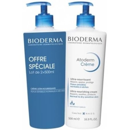 Bioderma Atoderm Ultra-Nourishing Moisturising Cream 500ml - Pack of 2