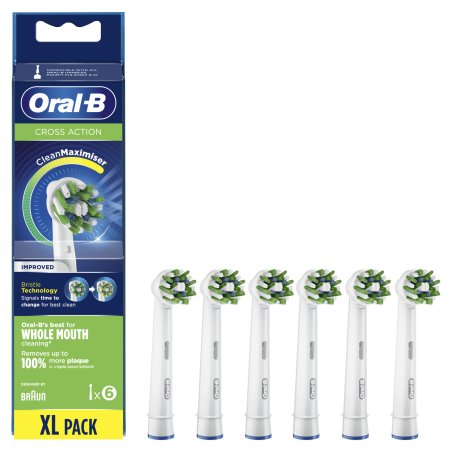 Oral-B CrossAction Toothbrush Head with CleanMaximiser Technology Pack of 6 Counts 33g Green Yellow - Pack of 6