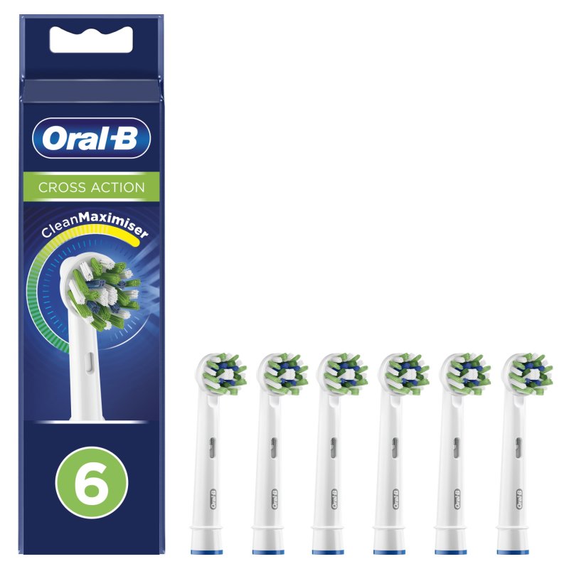 Oral-B CrossAction Toothbrush Head with CleanMaximiser Technology Pack of 6 Counts 33g Green Yellow - Pack of 6