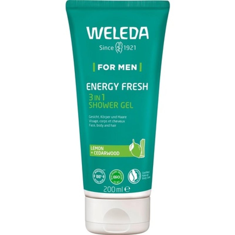WELEDA Bio For Men 3in1 Shower Gel & Shampoo Energy Fresh with Lemon & Cedarwood Scent 200ml