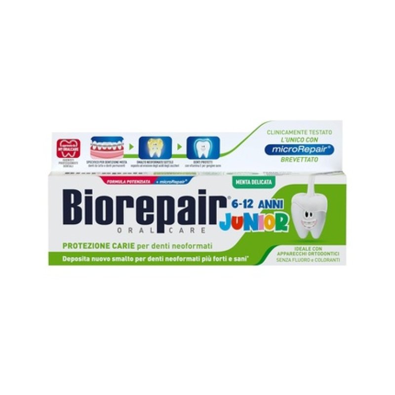 Biorepair Junior Toothpaste 6-12 Years Fluoride-Free with Vitamin E Antioxidant for Healthy Gums Refreshing Mint Flavor