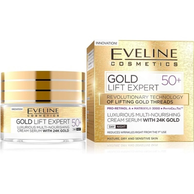 Eveline Cosmetics Gold Lift Expert Multi-Nourishing Cream-Serum with 24k Gold 50 Anti-Wrinkle Face Lift Cream with