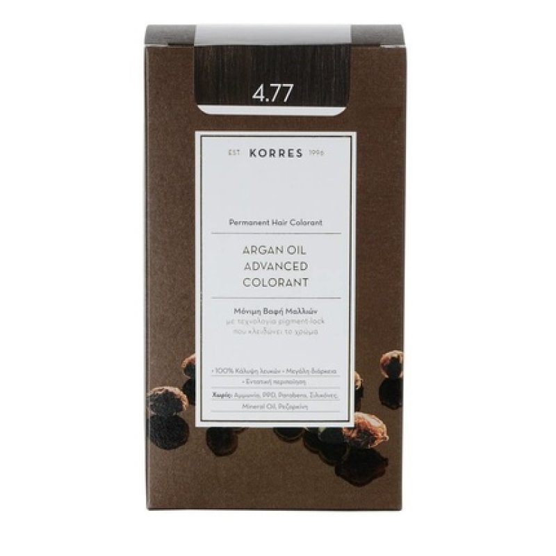 KORRES Argan Oil Colorant Ammonia-Free Hair Color Chocolate Brown 4.77 100% Gray Coverage & Vegan for Long-Lasting