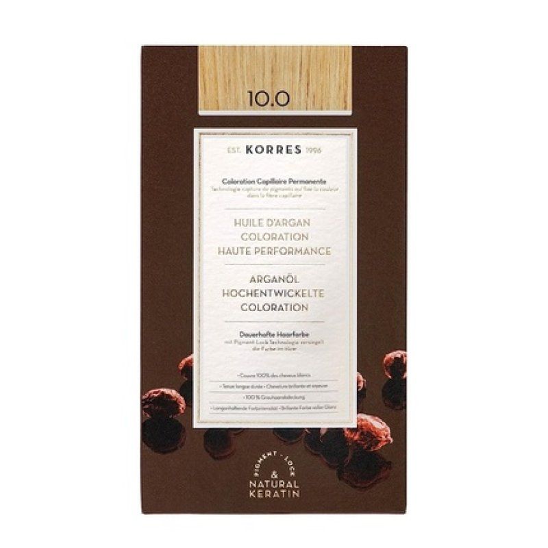 KORRES Argan Oil Colorant Ammonia-Free Hair Color Platinum Blonde 10.0 100% Gray Coverage and Vegan