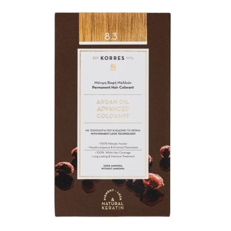 KORRES Argan Oil Colorant Honey Blonde 8.3 Ammonia-Free Hair Color 100% Gray Coverage & Vegan