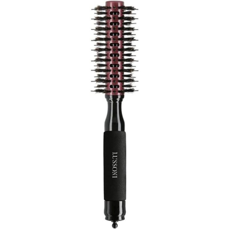 T4B LUSSONI Round Wood Styling Hair Brush for Styling Short Hair and Ponytail Made of Boar Bristles and Nylon Pins with