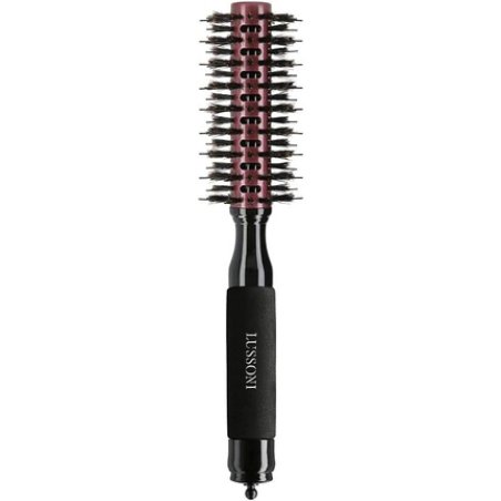 T4B LUSSONI Round Wood Styling Hair Brush for Styling Short Hair and Ponytail Made of Boar Bristles and Nylon Pins with