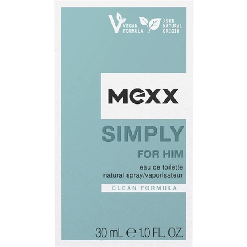 Mexx Simply for Him Eau de Toilette Refreshing Elegant Mens Natural Vegan Formula 30ml