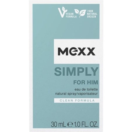 Mexx Simply for Him Eau de Toilette Refreshing Elegant Mens Natural Vegan Formula 30ml