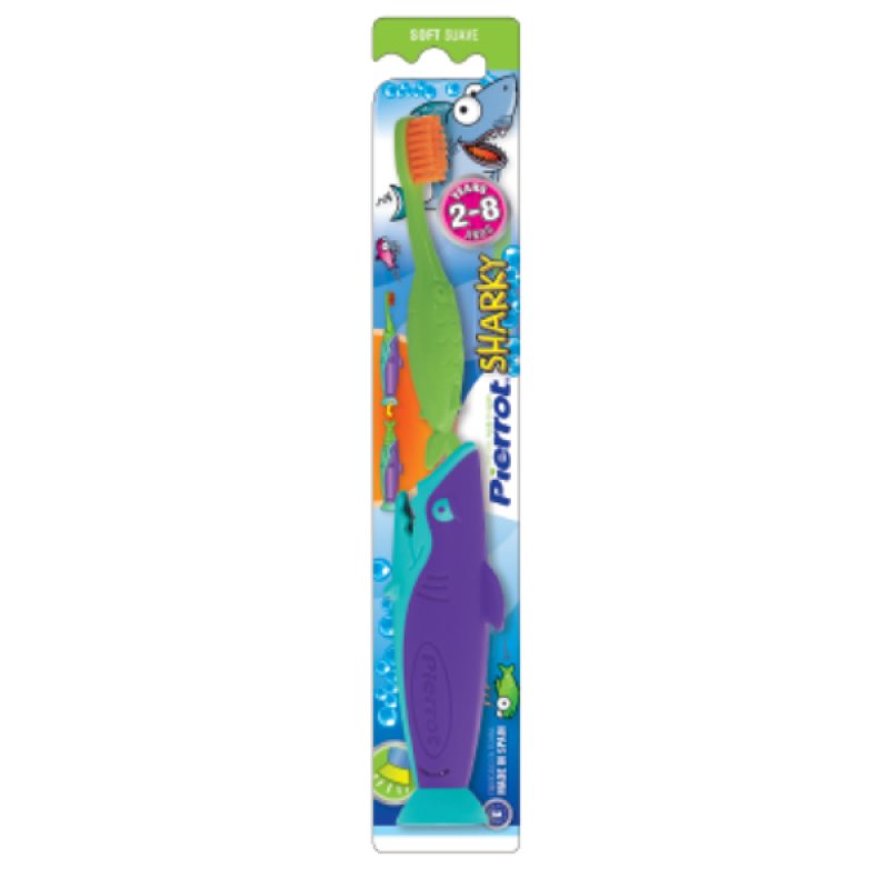 Pierrot SHARKY brosse à dents Vert, Turquoise, Violet Enfant