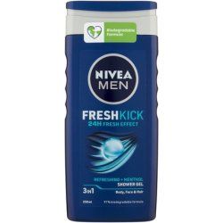 Nivea Men FreshKick Refreshing Menthol Shower Gel 3-in-1 For Body, Face & Hair 250ml