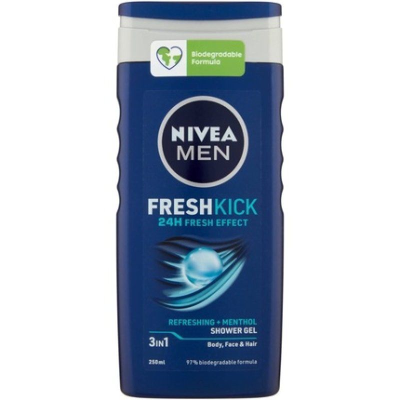 Nivea Men FreshKick Refreshing Menthol Shower Gel 3-in-1 For Body, Face & Hair 250ml