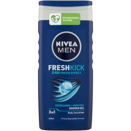 Nivea Men FreshKick Refreshing Menthol Shower Gel 3-in-1 For Body, Face & Hair 250ml