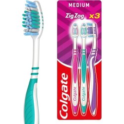 Colgate Zig Zag Medium Toothbrush Multi Angle Cross Bristles with Flexible Neck for Gum Comfort 3 Count - Pack of 3