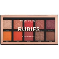 Profusion Cosmetics Rubies Eyeshadow Palette with 10 Shades - Coral, Red, and Crimson Colors