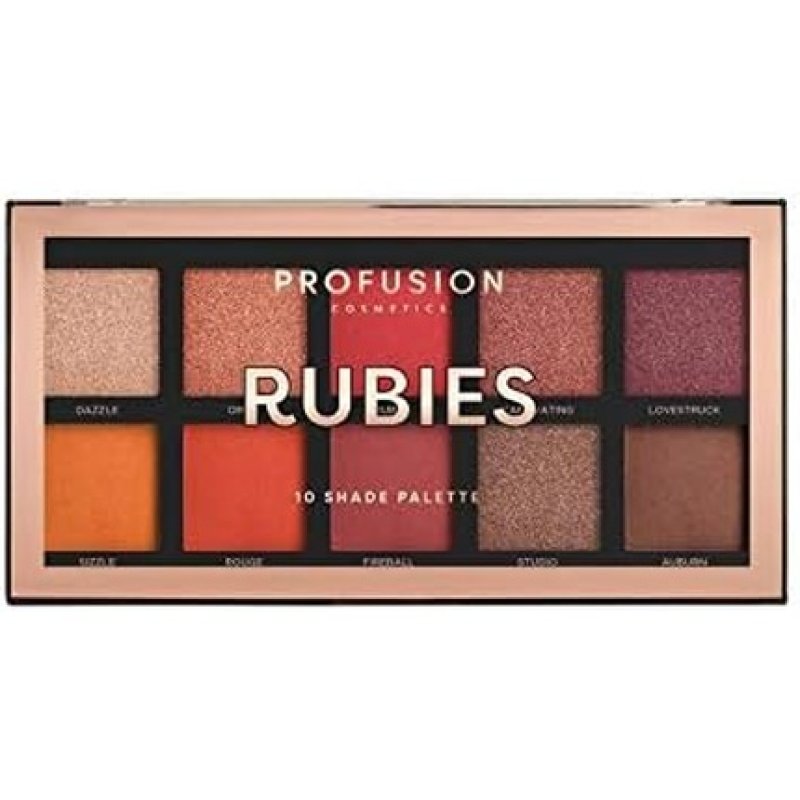 Profusion Cosmetics Rubies Eyeshadow Palette with 10 Shades - Coral, Red, and Crimson Colors