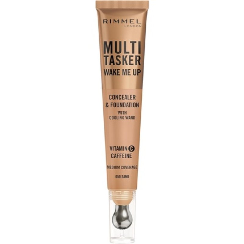 Multi-Tasker Wake Me Up Foundation & Concealer 050 Sand Depuffs Brightens Dark Circles Metallic Cooling Applicator