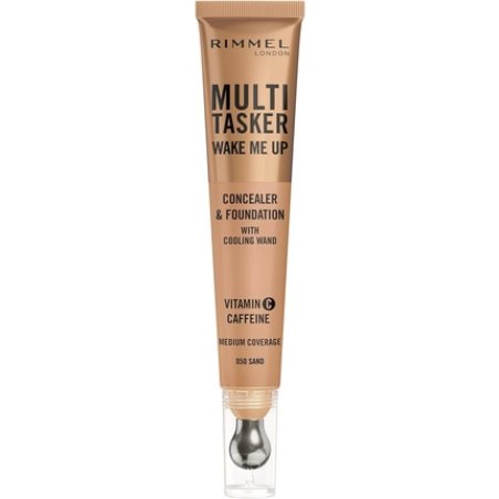Multi-Tasker Wake Me Up Foundation & Concealer 050 Sand Depuffs Brightens Dark Circles Metallic Cooling Applicator