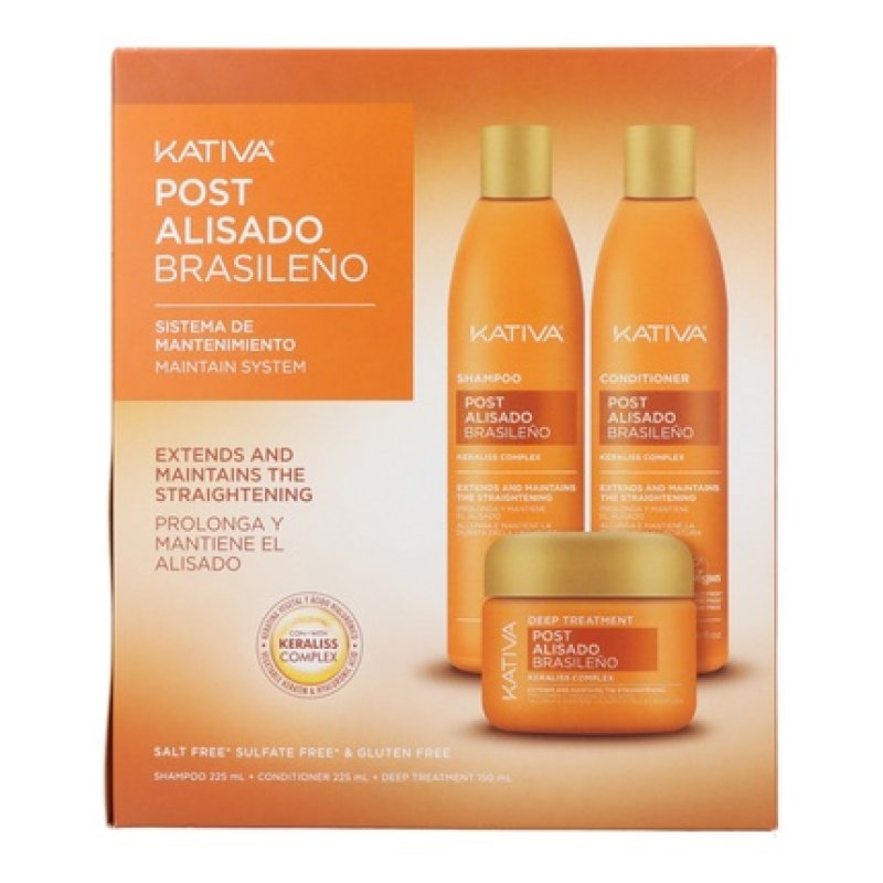 Kativa Post Brazilian Straightening Kit - 3 Units Shampoo, Conditioner, And Treatment
