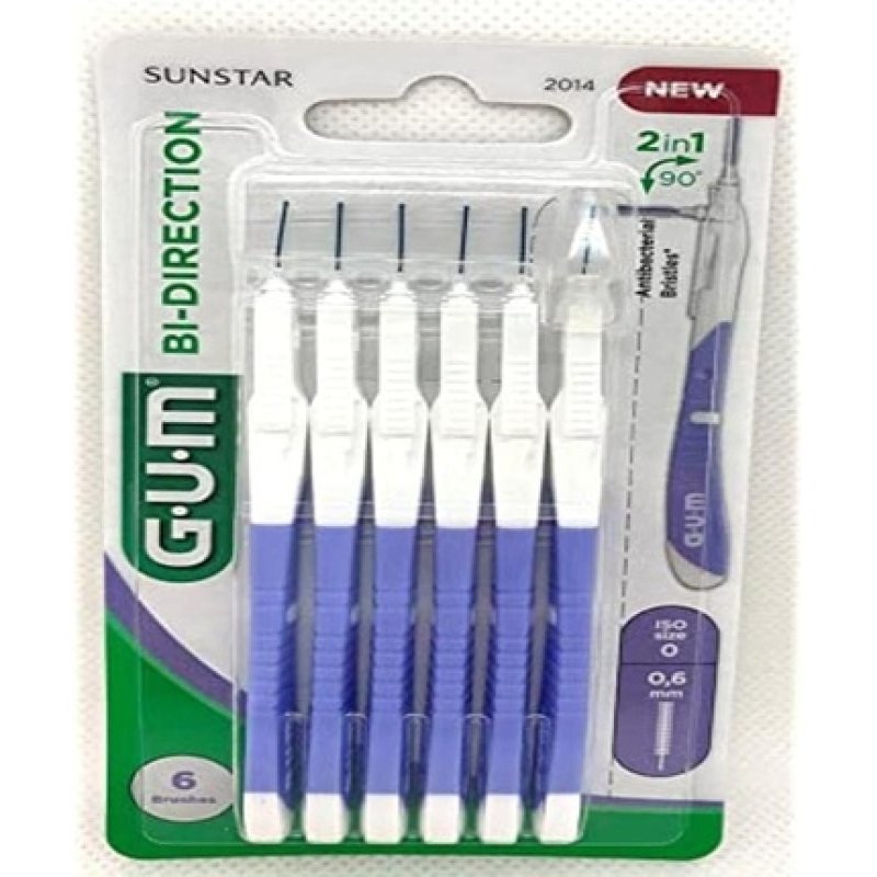 GUM BI-Direction ISO 0 Interdental Brush for Rear Tooth Cleaning 0.6mm - Pack of 6