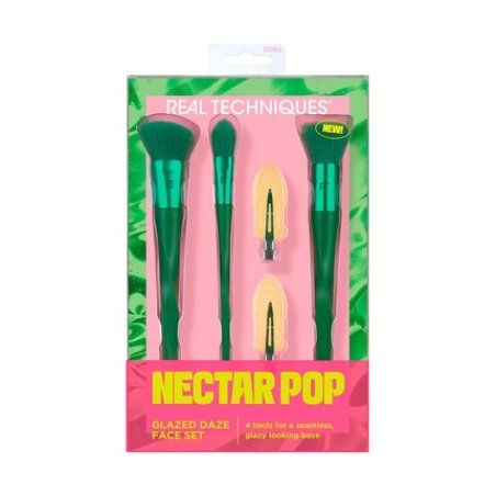 Nectar Pop Glazed Daze Face Makeup Brush Kit Collection - Set of 4 Brushes Real Techniques