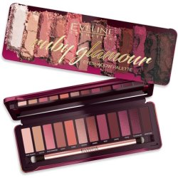 Eveline Cosmetics Ruby Glamour Eyeshadow Palette 12 Matte Shimmer Eye Makeup Set with Mirror and Brush
