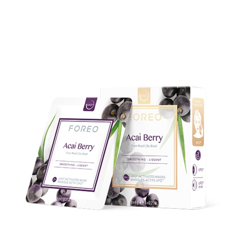 FOREO Acai Berry UFO Activated Face Mask for Dry and Aging Skin 3-Pack Antioxidant and Plumping Acai Berry and Shea