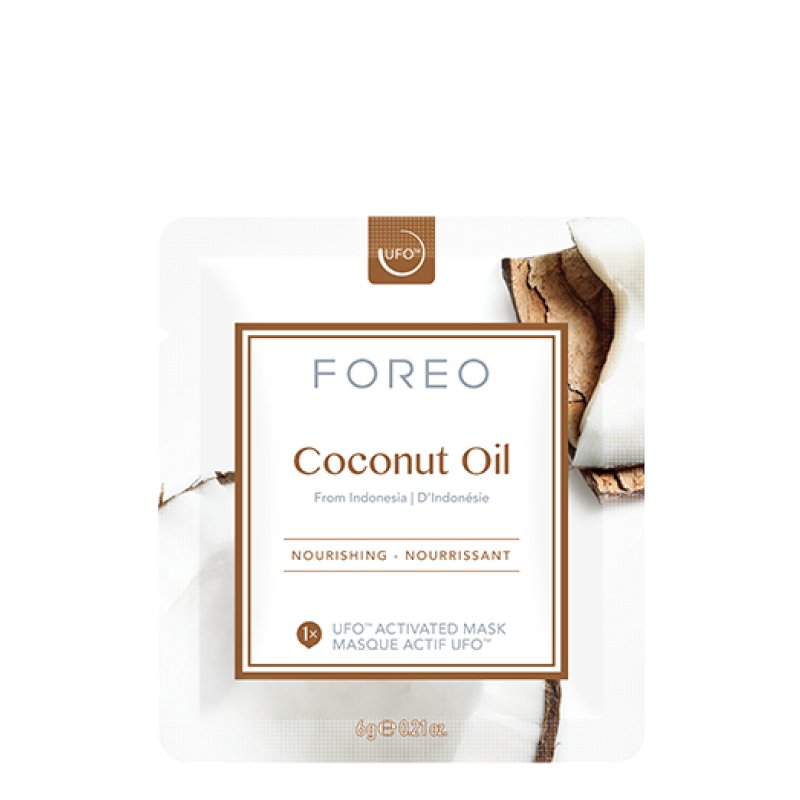 FOREO Coconut Oil Dual UFO-Activated Face Mask for Dry Skin 6-Pack Nourishing and Moisturizing with Coconut Oil and