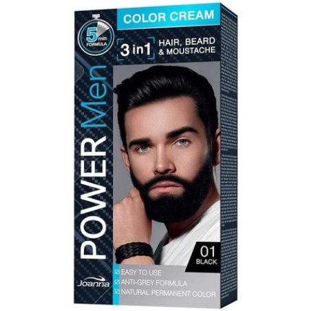 JOANNA Power Man 3 in 1 Hair Color for Men - Covers Gray Hair on Hair, Beard, and Mustache - Quick and Easy Home