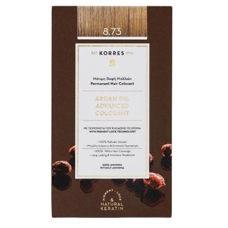KORRES Argan Oil Colorant Golden Caramel 8.73 Ammonia-Free Hair Color 100% Gray Coverage and Vegan