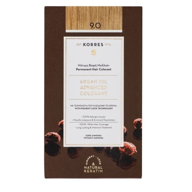 KORRES Argan Oil Colorant Ammonia-Free Hair Color Light Blonde 9.0 100% Gray Coverage & Vegan