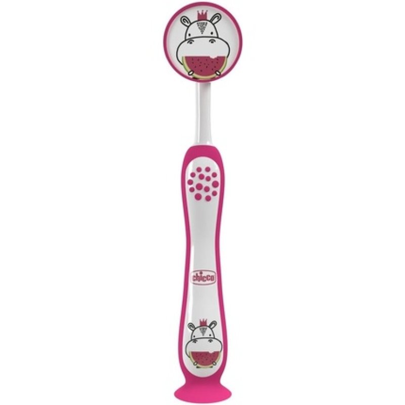 CHICCO Milk Toothbrush Suitable for Ages 3-6 Years Fuchsia Hippo Theme