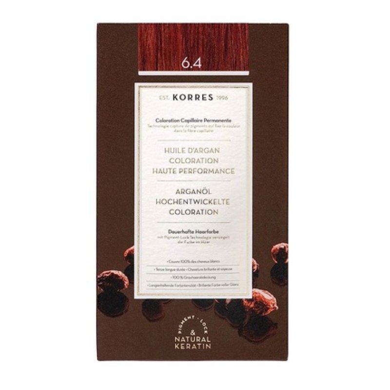 KORRES Argan Oil Colorant Ammonia-Free Hair Color Dark Blonde Copper 6.4 100% Gray Coverage and Vegan