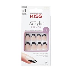 KISS Salon Acrylic French Press-On Nails Flame Dark Black Short Size Coffin Shape Includes 28 Nails 2G Glue 1 Manicure