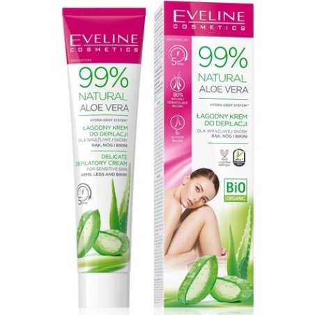 Eveline Cosmetics 99% Natural Aloe Vera Hair Removal Cream for Hands, Legs, and Bikini 125ml