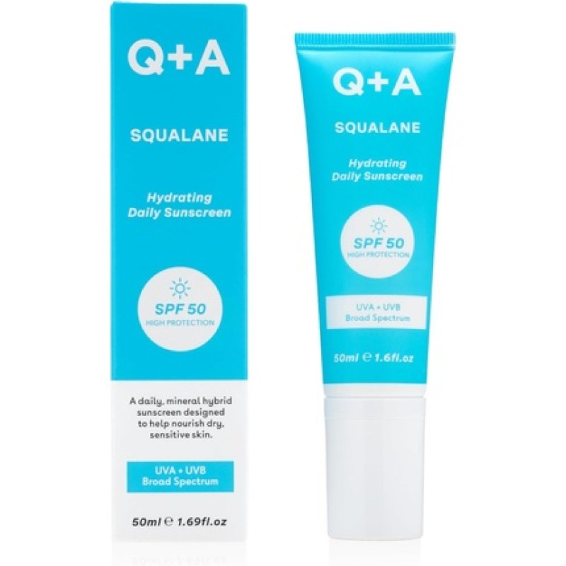 Q A Squalane Hydrating Daily Sunscreen SPF 50 Broad-Spectrum UVA/UVB Nourishes Dry Skin With Natural Squalane &