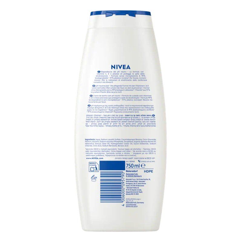 NIVEA Care & Diamond Shower Gel 750ml - Enriched with Vitamins C, E, and Nourishing Oils with Floral Scent of Calla